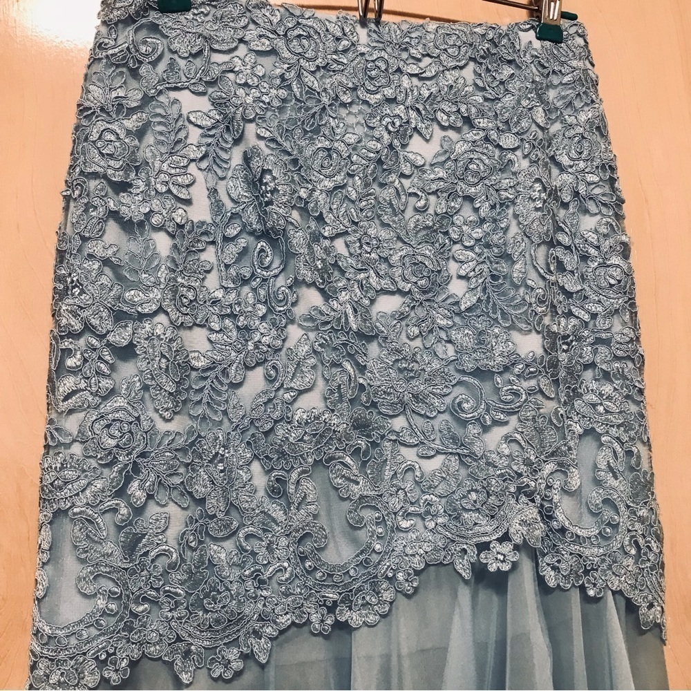 Sherri Hill size 2 blue tulle chiffon long flowy skirt train formal prom - Picture 5 of 8